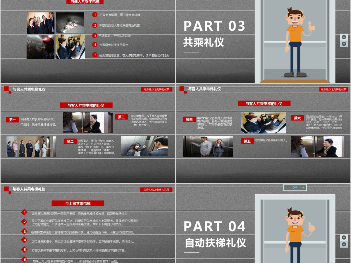  简约商务礼仪之电梯礼仪学习课件PPT模板