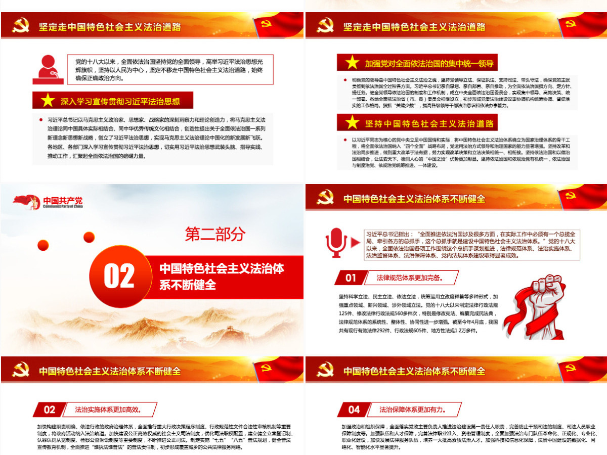 法治中国建设迈出坚实步伐红色简约风党员干部深入学习《决议》专题党课PPT-含讲稿