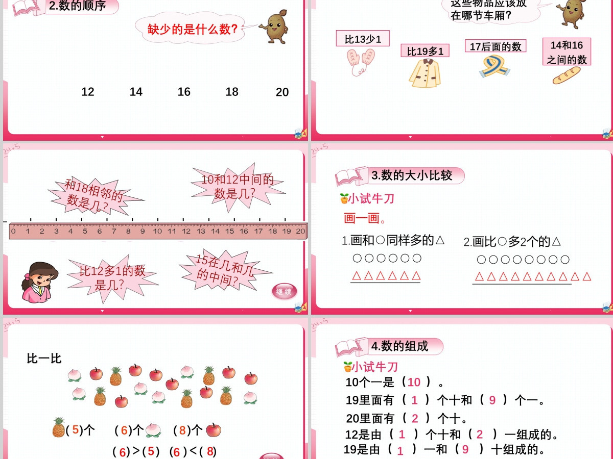 20以内数的认识人教版小学数学一年级上册总复习数与代数(一) 20以内数的认识人教版小学数学一年级上册总复习数与代数(一)
