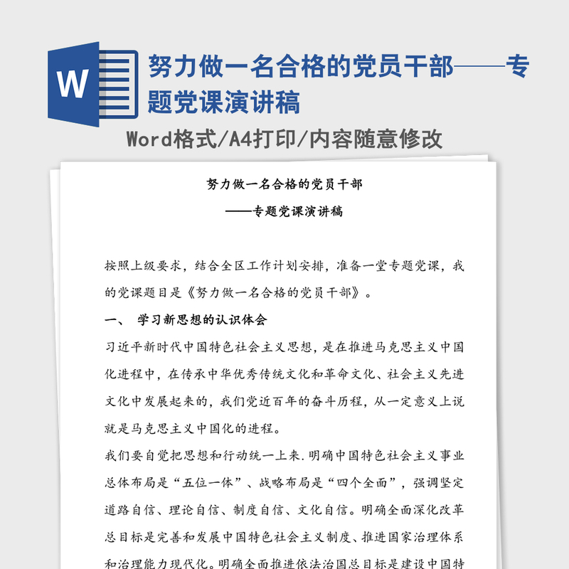 努力做一名合格的党员干部——专题党课演讲稿 努力做一名合格的党员干部——专题党课演讲稿