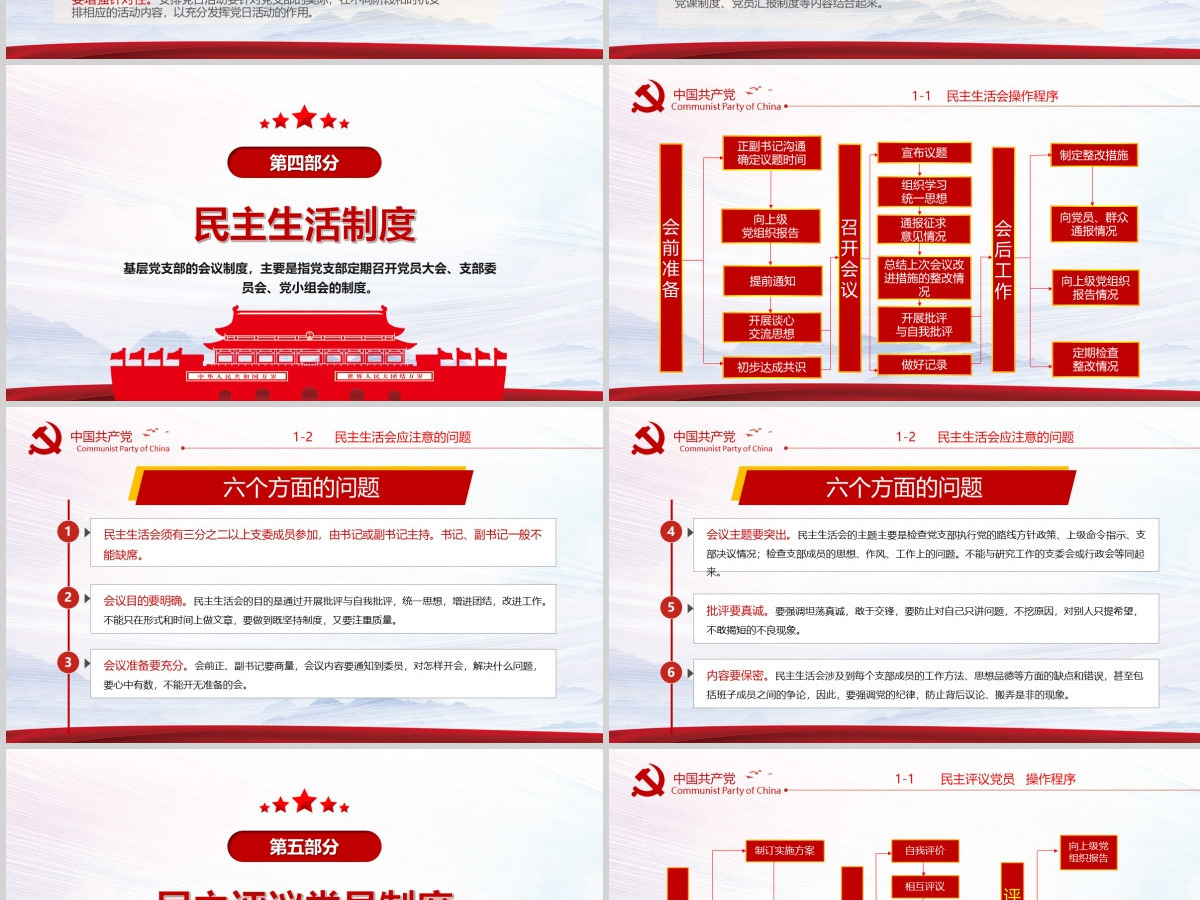 2020年简约中国风党支部七项组织生活制度民生生活专题党课PPT模板