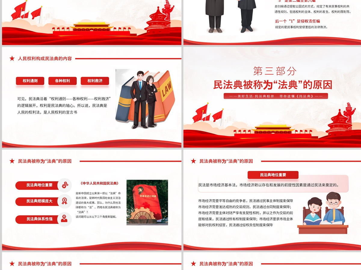  2023典亮美好生活PPT红色精美风第三个民法典宣传月专题党课课件模板下载