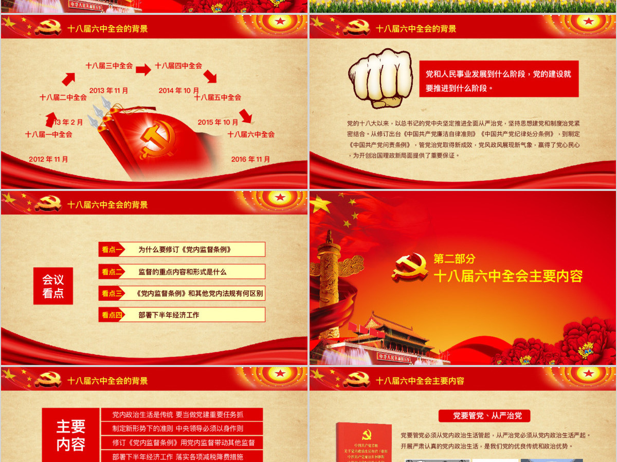 十八界六中全会精神党内生活准则ppt模板幻灯片