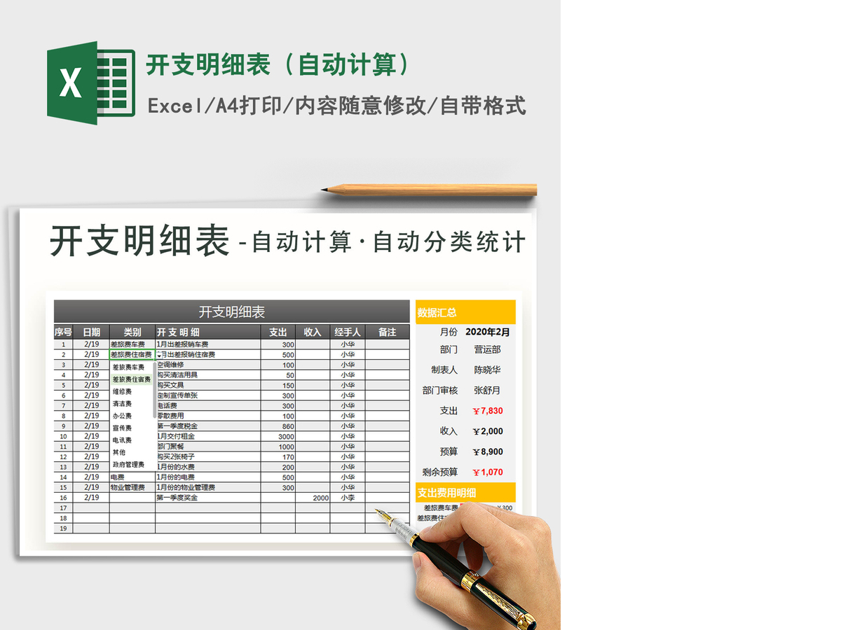 2021年开支明细表(自动计算) 2021年开支明细表(自动计算)