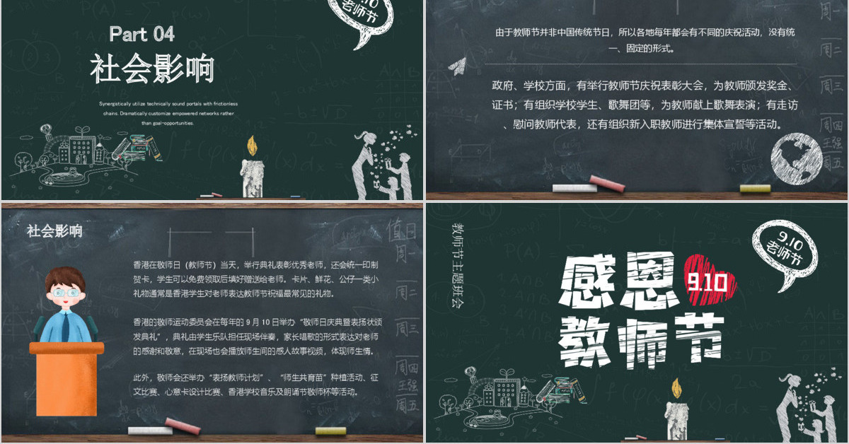 创意黑板粉笔师恩难忘ppt动态模板