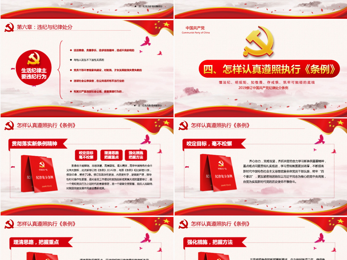 红色党政中国共产党纪律处分条例党课党员学习解读宣传党课党建ppt模板