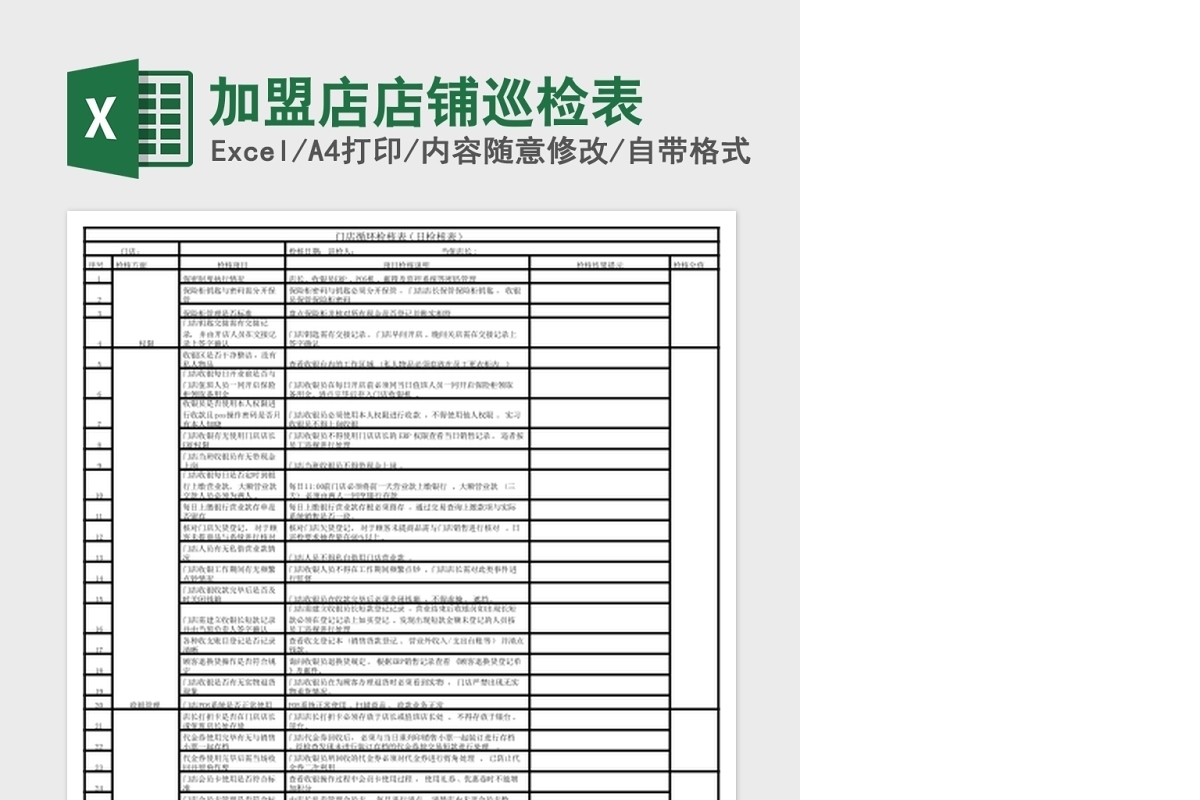 加盟店店铺巡检表Excel