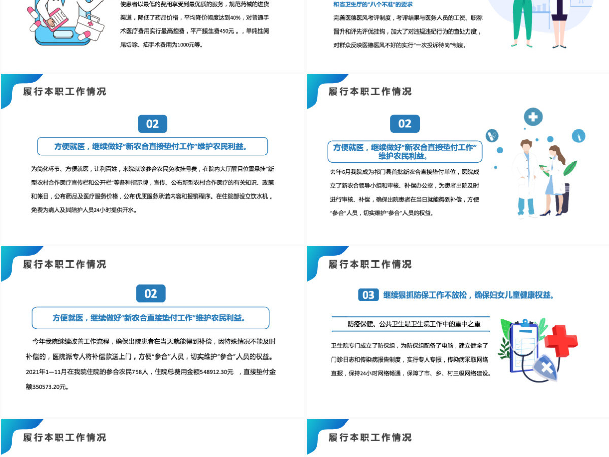 2022医院干部述职蓝色简约扁平风医院医护干部年终述职报告专题课件模板PPT