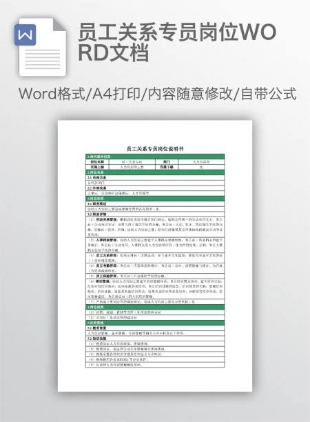 员工关系专员岗位WORD文档 员工关系专员岗位WORD文档