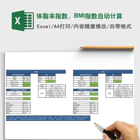体脂率指数、BMI指数自动计算Excel表