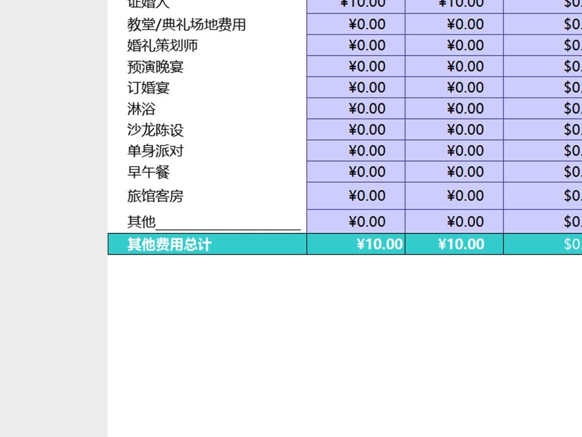 婚礼预算表Excel模板