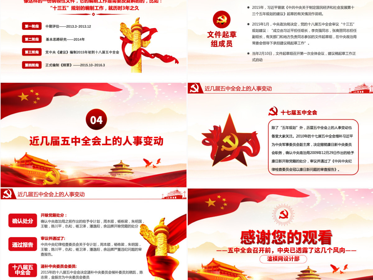 2020中国风喜迎第十九届五中全会党政党课PPT模板