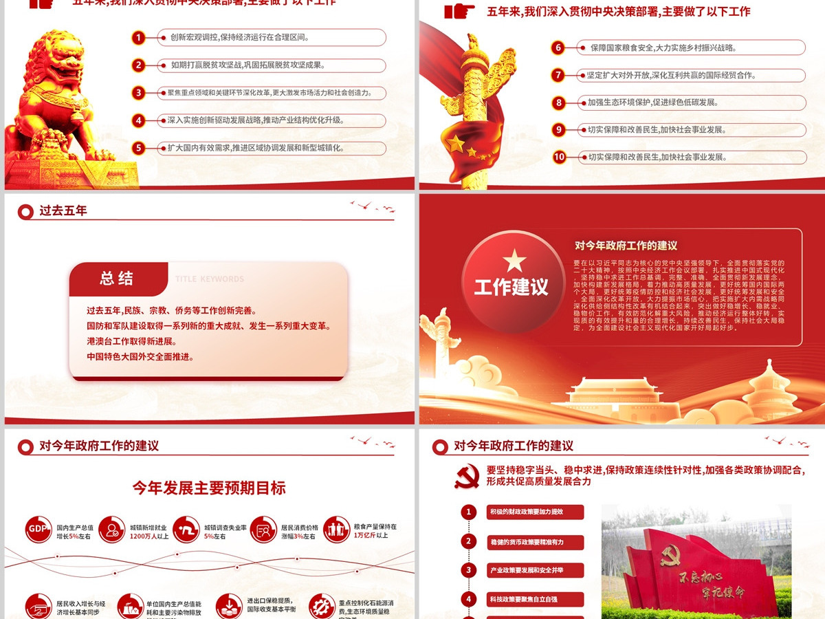 2023政府工作报告要点速览PPT红色大气深入学习贯彻全国两会精神党课课件