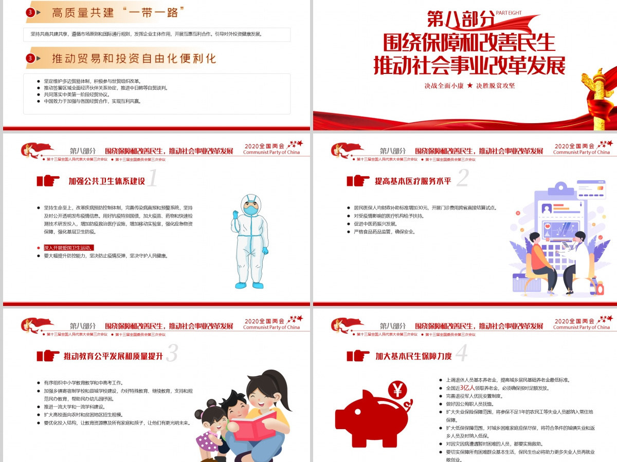 聚焦学习2020全国两会政府工作党建党政ppt模板党支部团支部 聚焦学习2020全国两会政府工作党建党政ppt模板党支部团支部