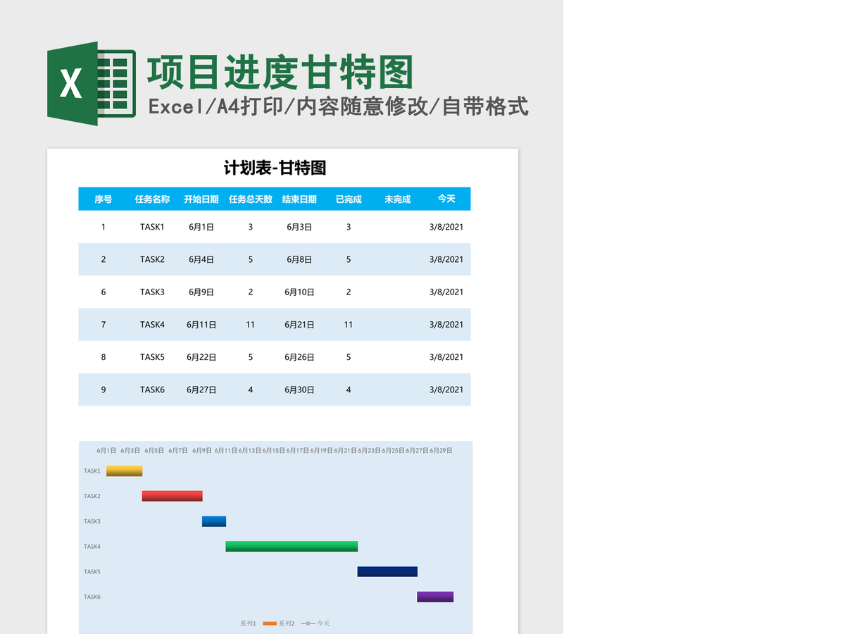 项目进度甘特图Excel模板 项目进度甘特图Excel模板