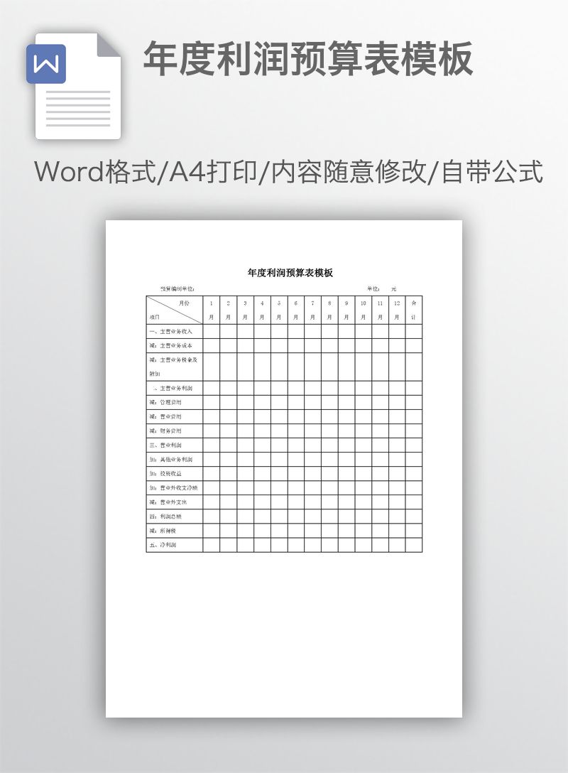 年度利润预算表模板 年度利润预算表模板