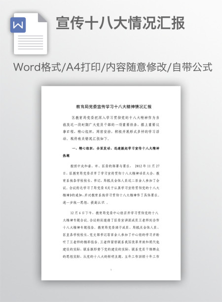 宣传十八大情况汇报