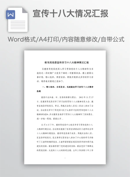 宣传十八大情况汇报