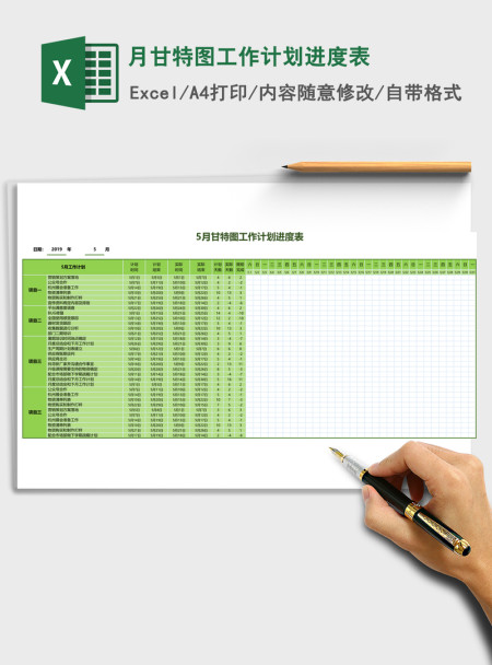 月甘特图工作计划进度表Excel表格