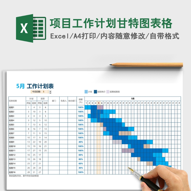 项目工作计划甘特图表格Excel表格模板 项目工作计划甘特图表格Excel表格模板
