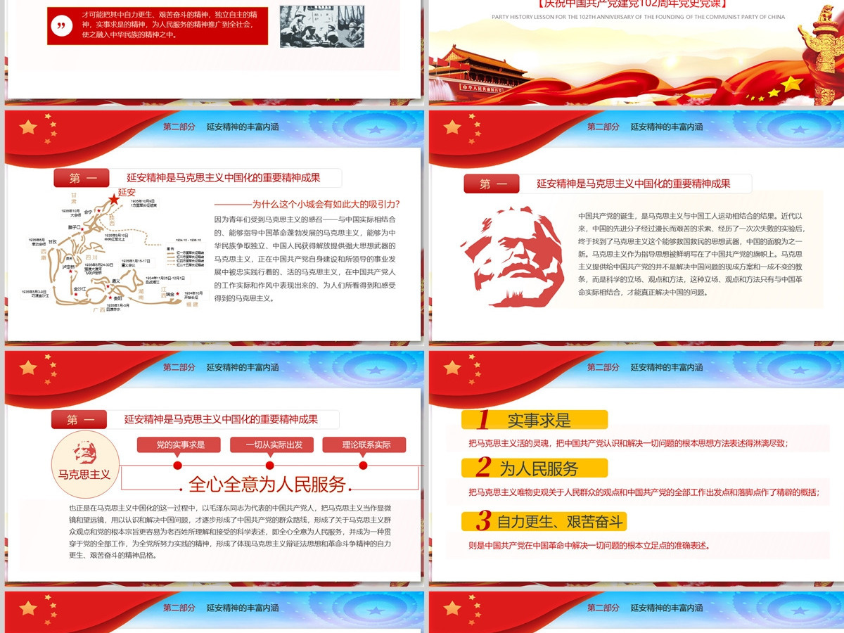 2023延安精神永放光芒PPT庆祝中国共产党成立102周年专题党史党课PPT模板-含讲稿