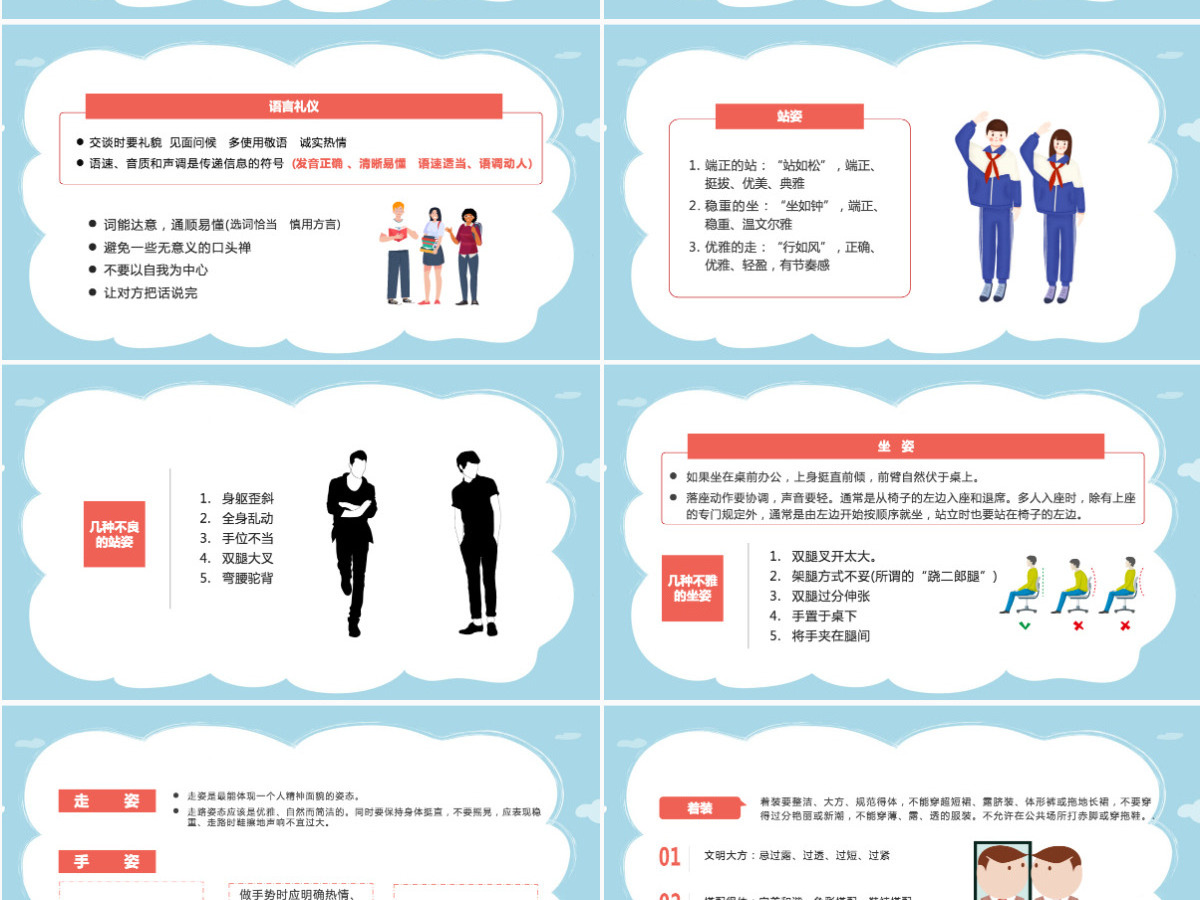 高中生基本礼仪知识介绍创文明校园做文明学生基本礼仪PPT模板