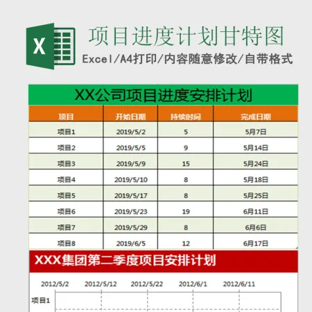 项目进度计划甘特图Excel表格