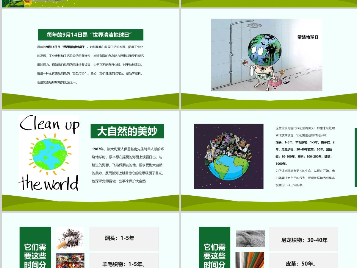2021世界清洁地球日主题班会PPT模板-版权可商用