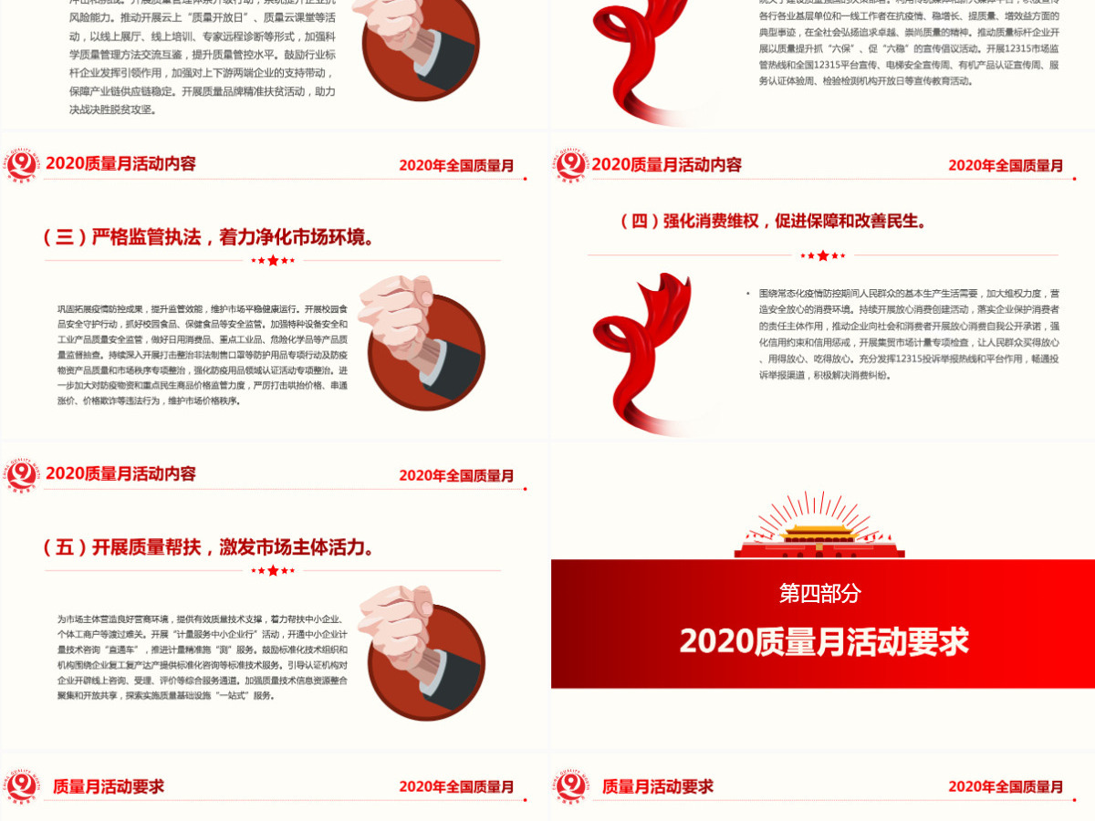2020年红色简洁风全国质量月宣传PPT