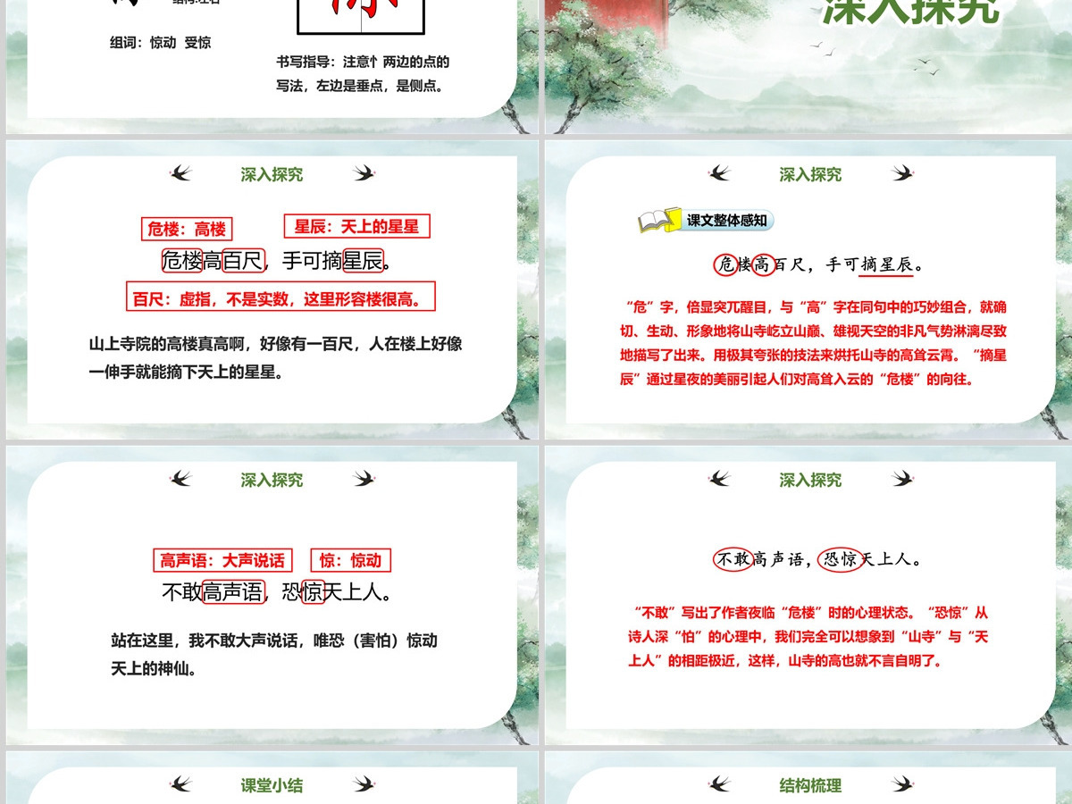 人教版二年级语文上册PPT模板《夜宿山寺》--含讲稿