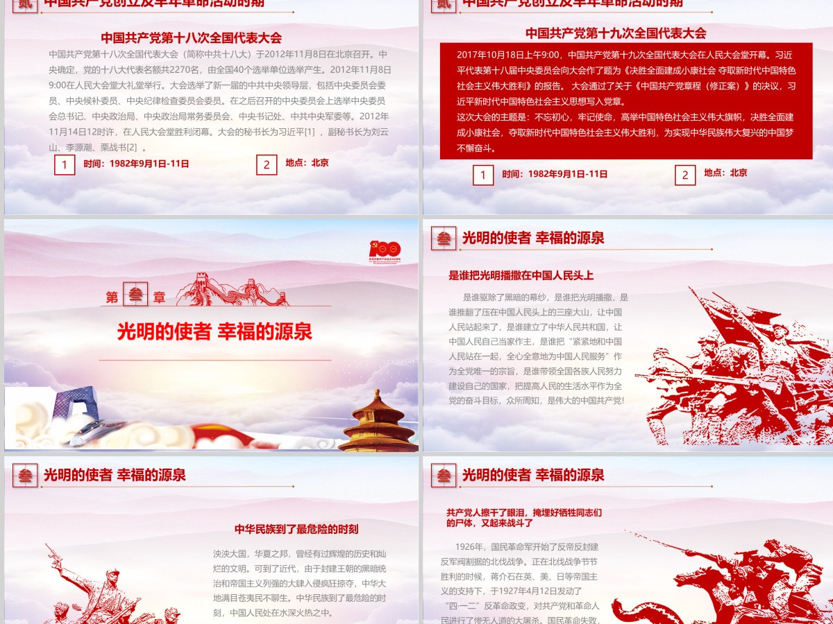 七一中国共产党党史建党节100周年党课学习党的光辉历程PPT模板--含讲稿
