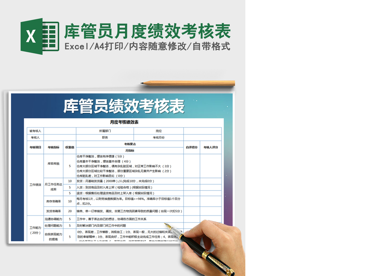 2021年库管员月度绩效考核表免费下载