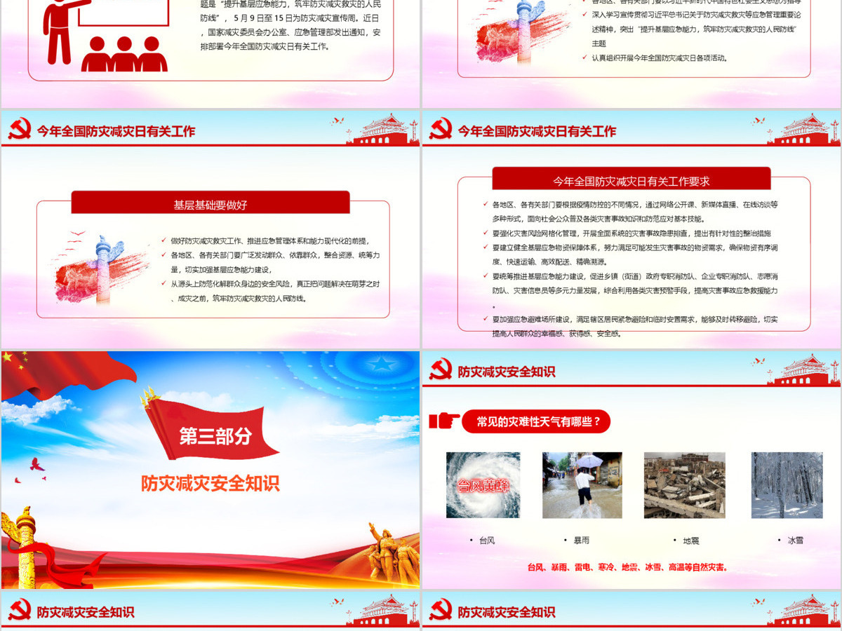 红蓝大气2020年全国防灾减灾日教育培训动态PPT模板