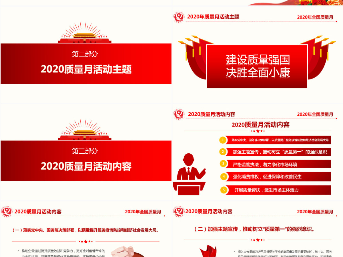 2020年红色简洁风全国质量月宣传PPT