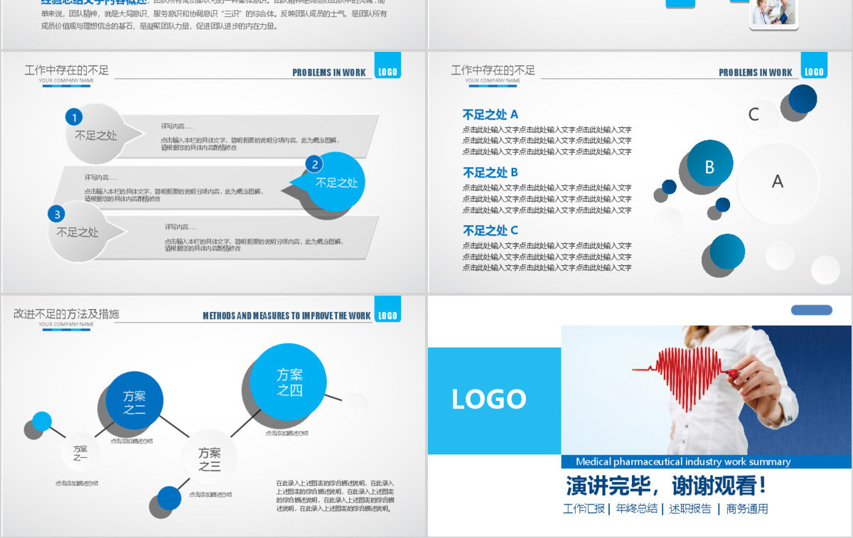 2019深蓝色医疗医学工作总结PPT模板