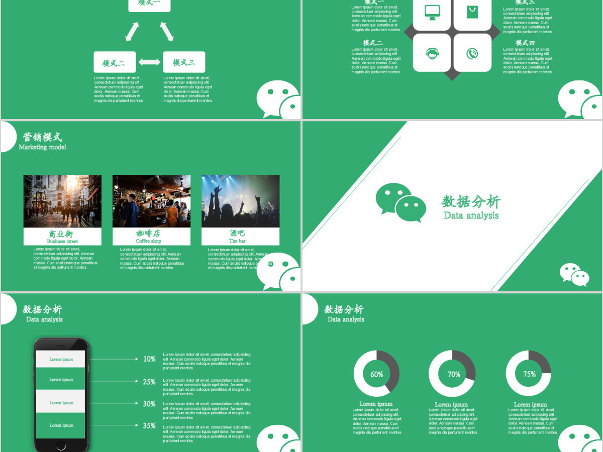 绿色框架完整微信营销策划微信公众号微商PPT模板幻灯片 绿色框架完整微信营销策划微信公众号微商PPT模板幻灯片