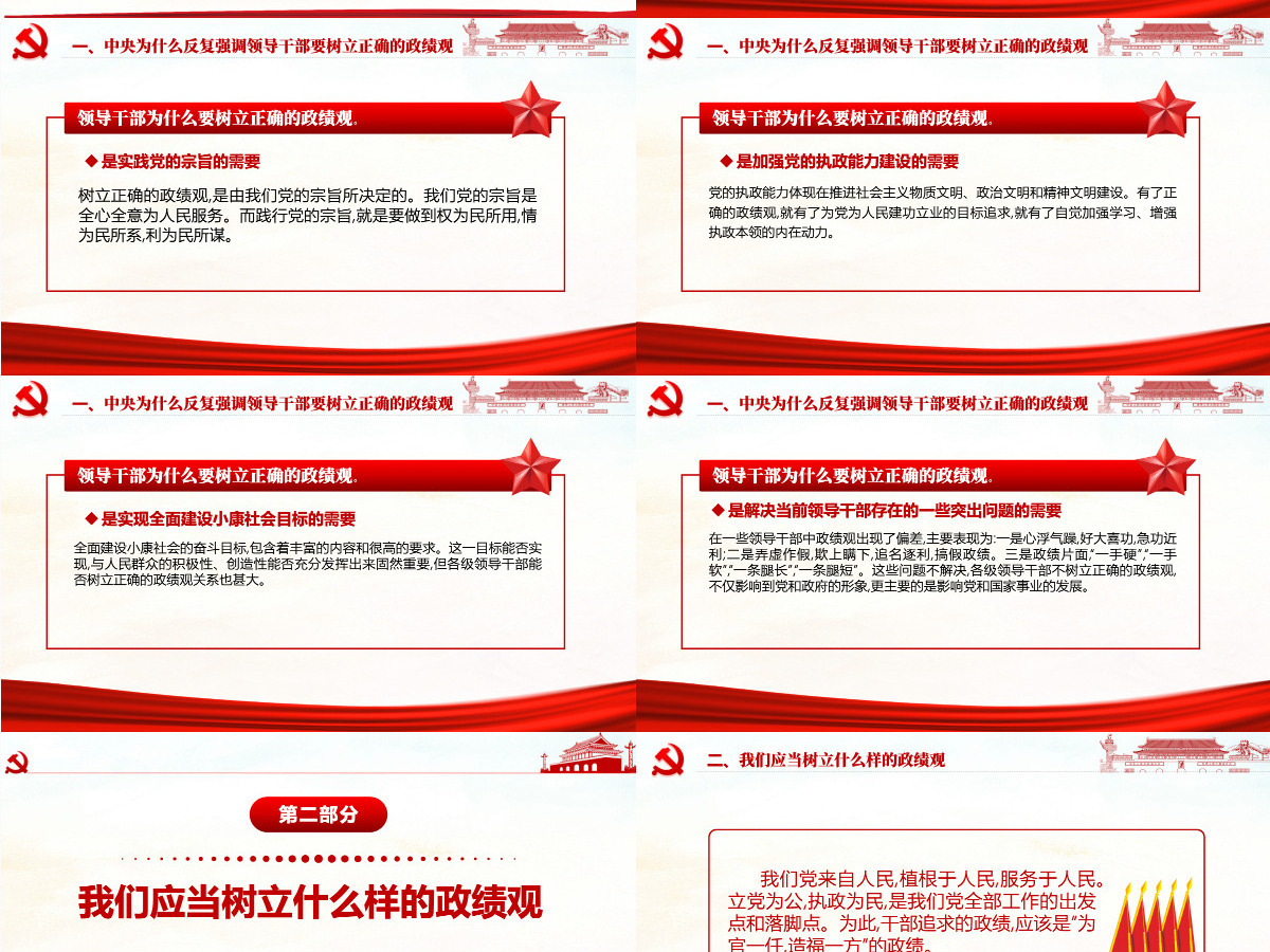红色简洁大气树立正确的政绩观党建专题教育党课PPT模板-含讲稿 红色简洁大气树立正确的政绩观党建专题教育党课PPT模板-含讲稿