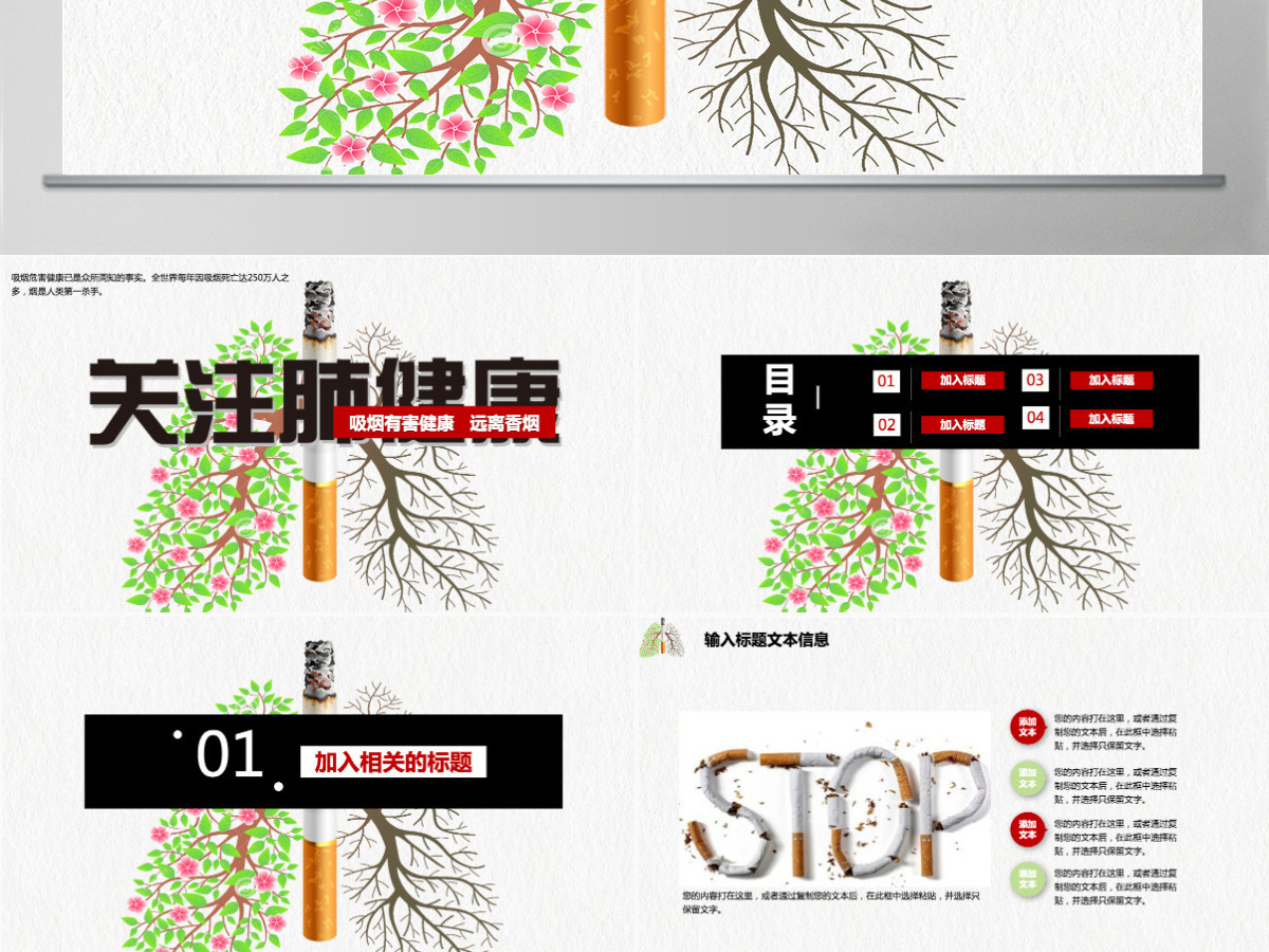 清新极简关注肺健康戒烟ppt模板 清新极简关注肺健康戒烟ppt模板