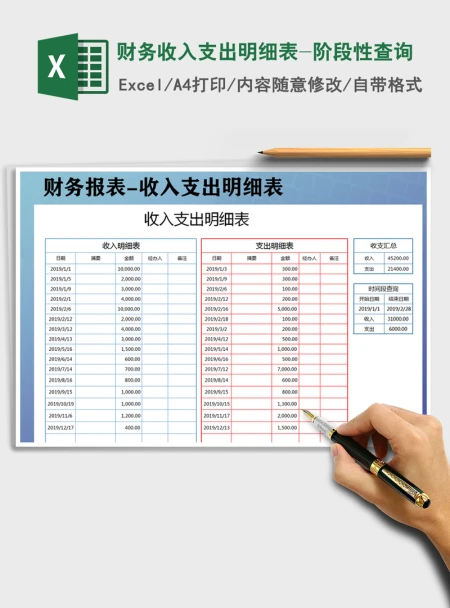 2021年财务收入支出明细表-阶段性查询