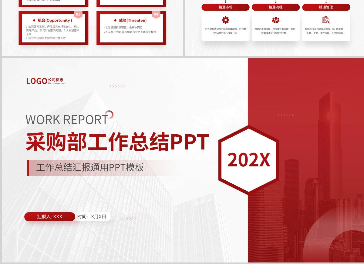  202X红色大气简洁风采购部工作总结与工作计划PPT模板