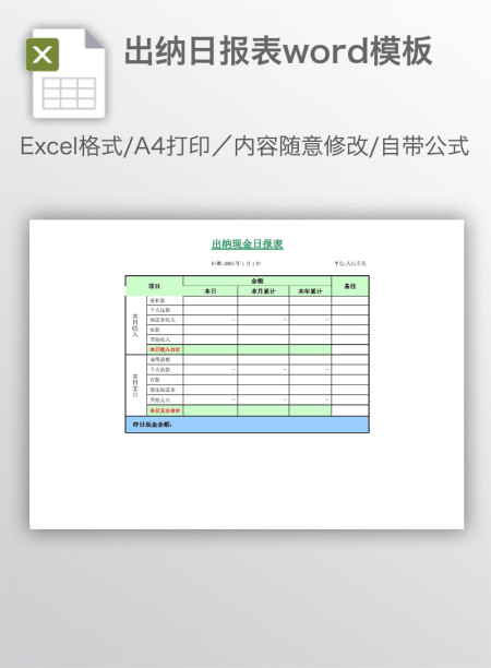 出纳日报表word模板
