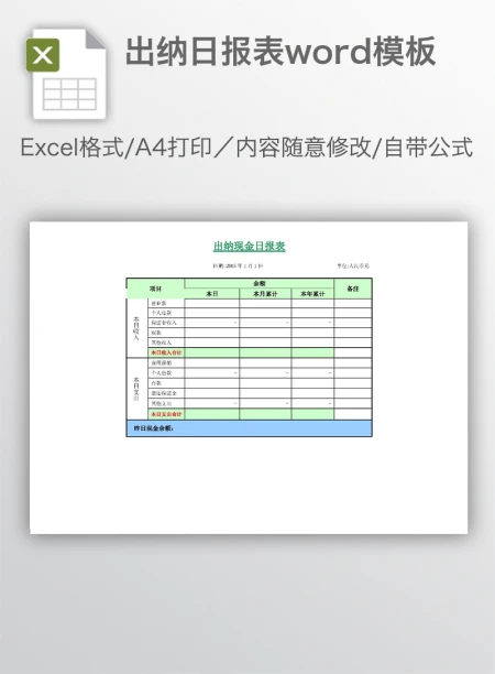 出纳日报表word模板 出纳日报表word模板