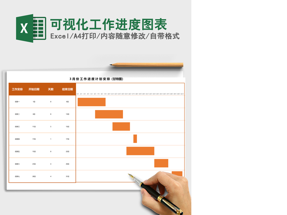 可视化工作进度图表Excel表格