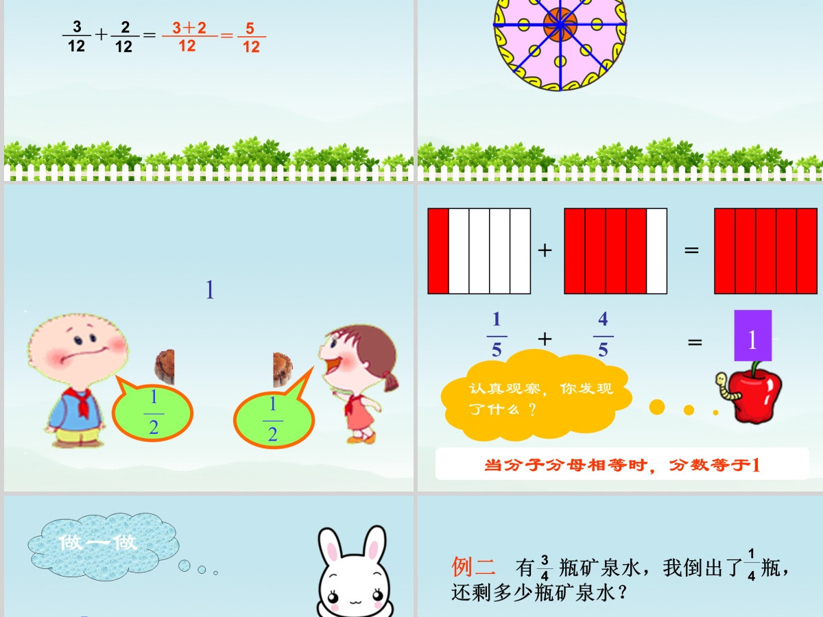 人教版小学数学五年级下册第五单元同分母分数加减法第1课时ppt 人教版小学数学五年级下册第五单元同分母分数加减法第1课时ppt