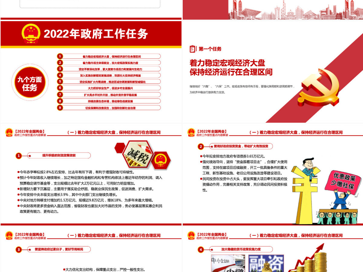 2022政府工作报告全文红色大气深入学习贯彻全国两会精神党课课件PPT-含讲稿 2022政府工作报告全文红色大气深入学习贯彻全国两会精神党课课件PPT-含讲稿