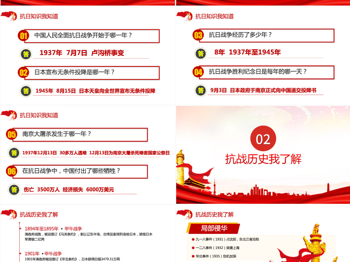 庆祝抗日战争胜利76周年纪念反法西斯战争红色专题党课PPT