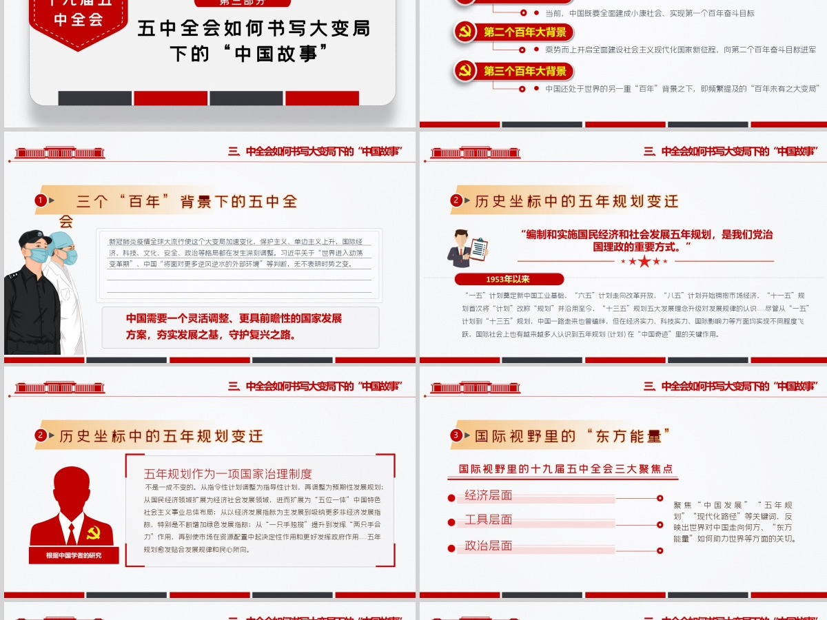 简洁大气十九届五中全会精神解读十四五规划党课PPT-含讲稿