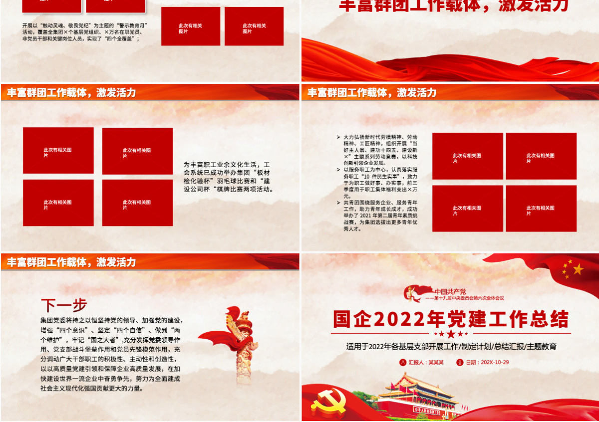 红色党建风国企2022年党建工作总结各基层党支部开展工作总结汇报主题教育专题党课课件PPT