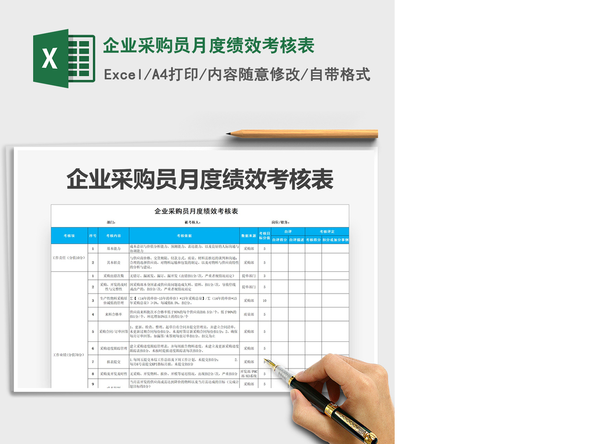 2021年企业采购员月度绩效考核表