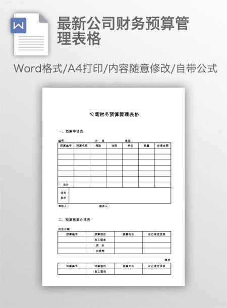最新公司财务预算管理表格